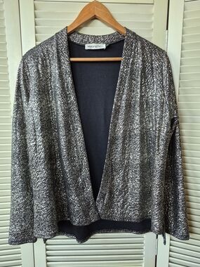 Veronicam Metallic Silver Open-Front Cardigan Size Large